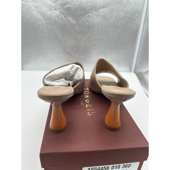 New Torgeis Scarlette Faux‎ Leather Triangle Heel Slip On Sandal Beige Size 10 - Picture 5 of 9